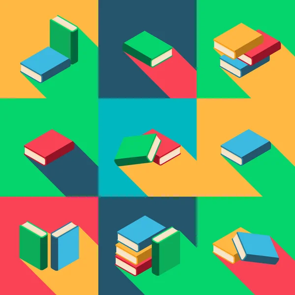 Set of stacks of multi colored books with shadow — Stock Vector