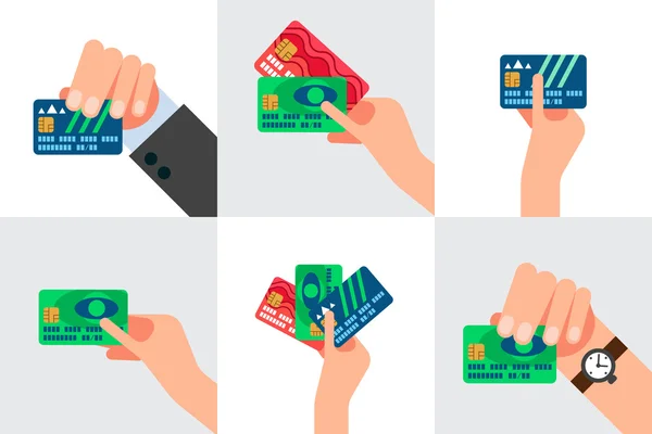 Kredi kartı, izole vektör tutan el — Stok Vektör
