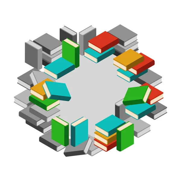 Conjunto de pilas de libros en color y escala de grises en círculo — Vector de stock