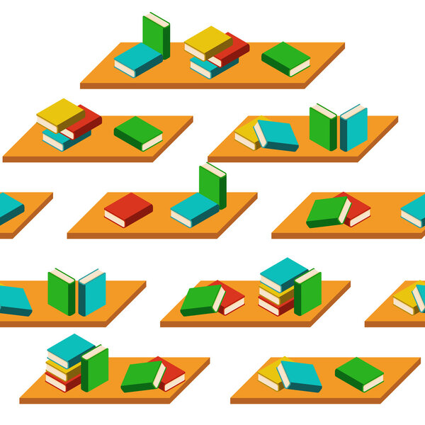 Векторные бесшовные изолированные книжные полки и книги
