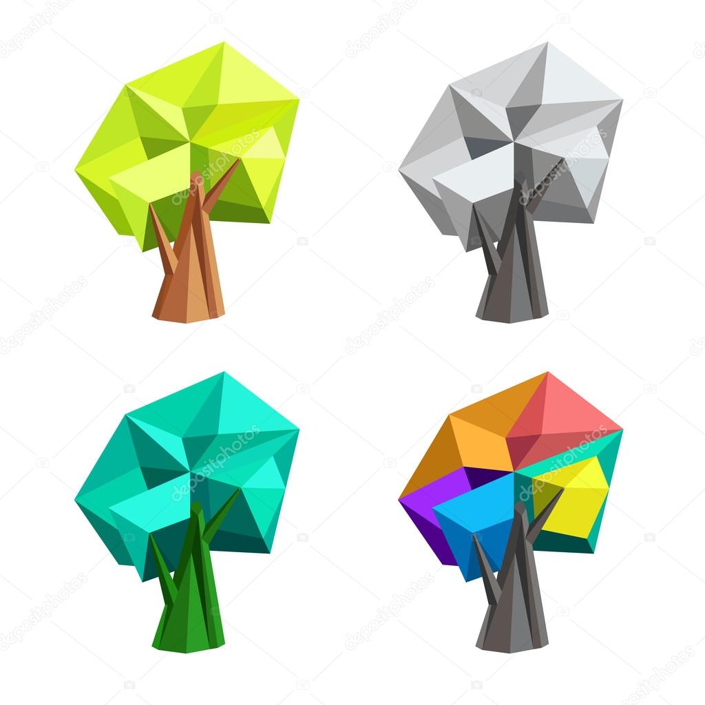 Low poly polygonal tree. Abstract vector Illustration. Logo design.