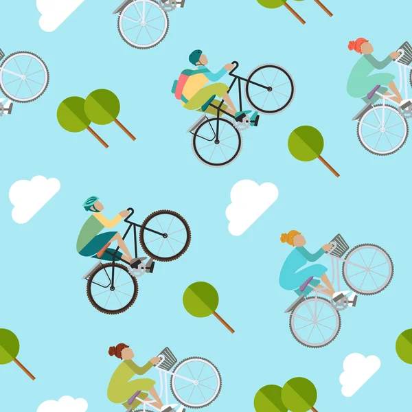 Background with girls and boys is riding bike Vector Graphics
