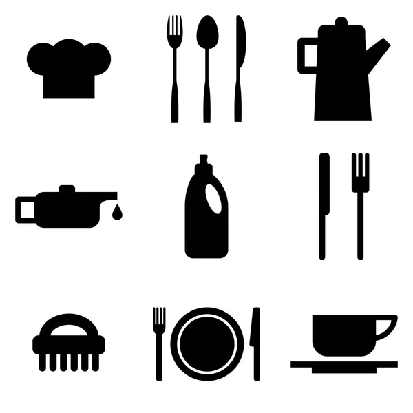 Negro vector restaurante y cocina iconos — Archivo Imágenes Vectoriales