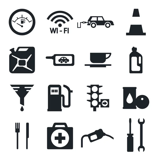 Pompe à essence noire, icônes de station-service — Image vectorielle