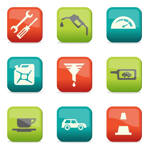 Silueta de combustible y transporte iconos de color — Vector de stock