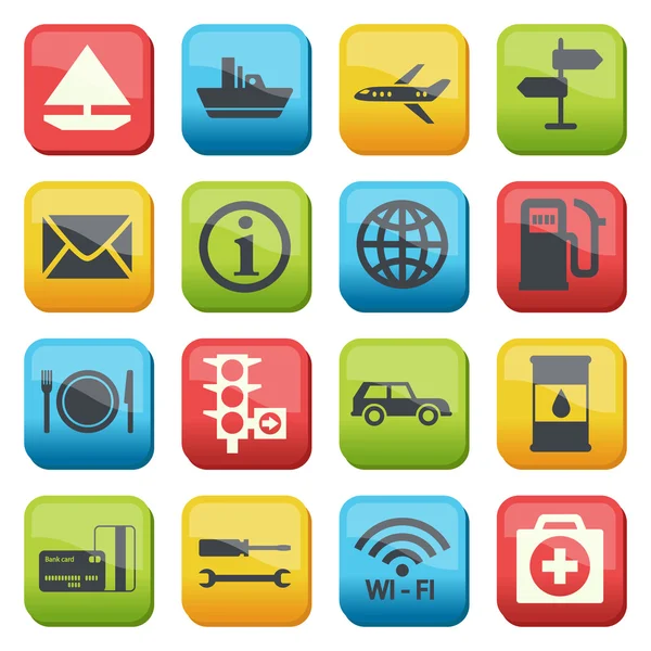 Silueta de combustible y transporte iconos de color — Vector de stock