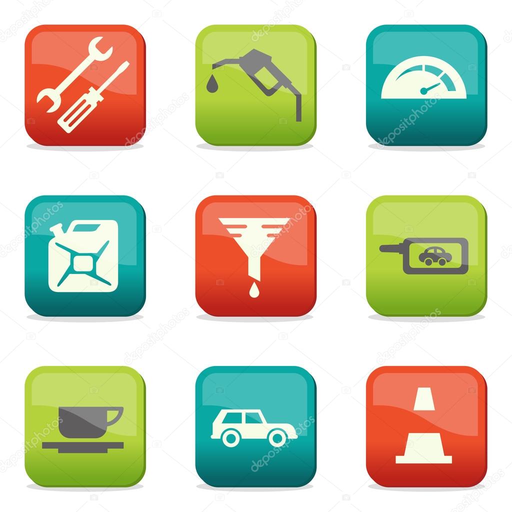 Silhouette fuel and transport colored icons