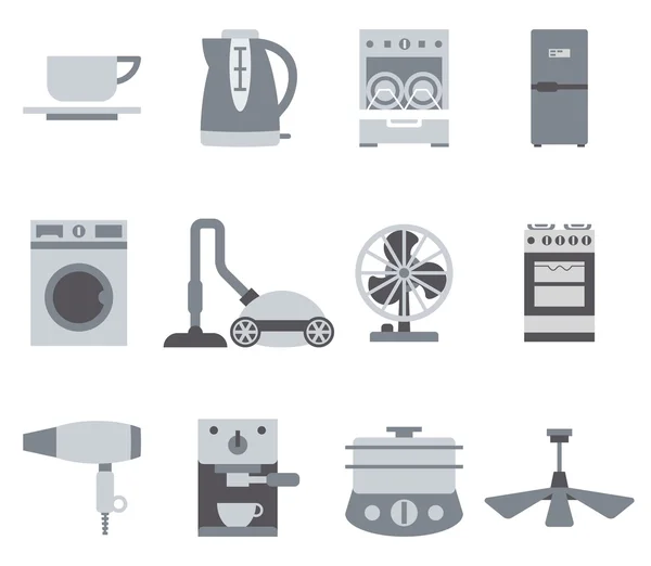 Équipement domestique icônes noir et blanc — Image vectorielle