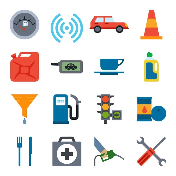 Pompe à essence, icônes de station service — Image vectorielle