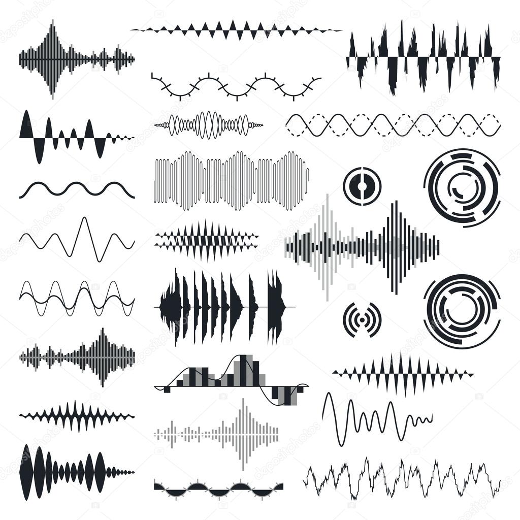 Vector Sound Waves Set. Audio Equalizer Technology, Pulse Musical. Vector Illustration