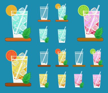Gözlük ile yaz limonata meyve ile renkli vektör ayarla