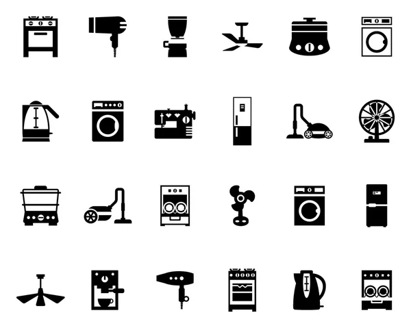 Equipo doméstico iconos en blanco y negro — Vector de stock