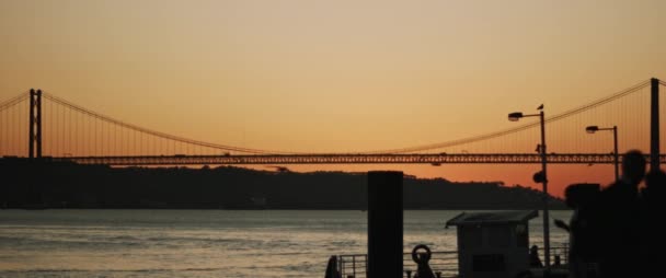 Şehir Limanının Silueti Arka Planda Martıların Uçtuğu Bir Köprü Yavaş — Stok video