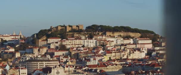 Vista Panorámica Antigua Fortaleza Piedra Colina Lisboa Portugal Por Encima — Vídeo de stock