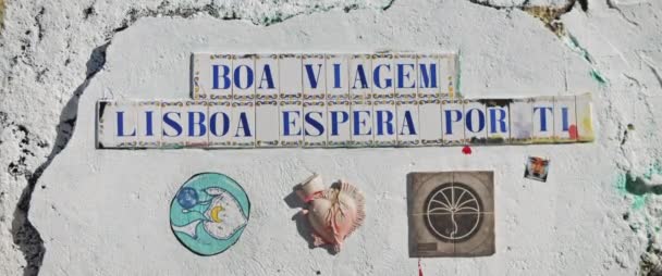 Lisbon Portugal Dec 2019 Traditional Portuguese Art Tiles Mosaic White — Video Stock