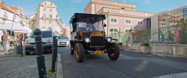 Lisbon Portugal Dec 2019 Classic Vintage Car Carriage Lady Driver — Stok video