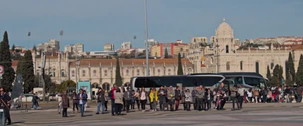 Lisbon Portugal Dec 2019 Big Group Tourists Arrived Bus City — Video