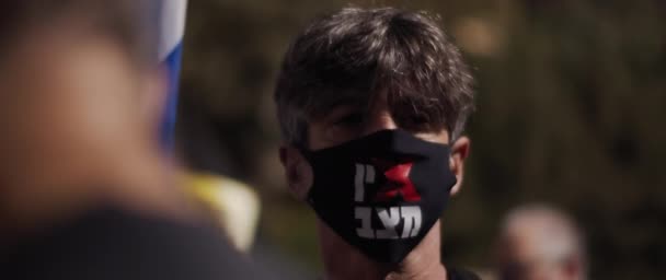 Jerusalem Israel August 2020 Man Face Mask Protesting Current Government — Vídeo de Stock