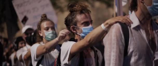 Jerusalem Israel August 2020 People Face Masks Protesting Political Situation — Stock video