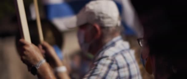 Иерусалим Израиль Августа 2020 Года Люди Масках Флагами Время Протеста — стоковое видео