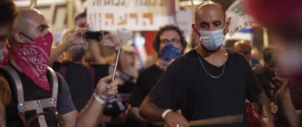 Jerusalem Israel August 2020 People Playing Drums Making Noise Weekly — стокове відео