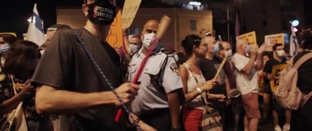 Иерусалим Израиль Августа 2020 Года Полицейский Проверяет Ситуацию Политических Протестах — стоковое видео