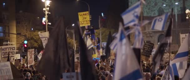 Иерусалим Израиль Августа 2020 Года Люди Протестуют Против Нынешнего Правительства — стоковое видео