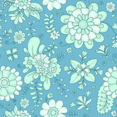 Çiçeklerle el çizimi desen. Vektörsüz arkaplan.