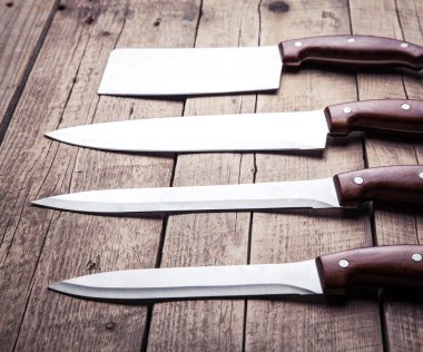 Güzel bıçak üzerinde eski bir tabloyu Ahşap Saplı. Mutfak, c