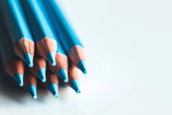 Crayons bleus sur fond blanc. Bureau — Photo