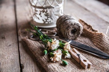 Eski makas ve eski iplik, vintage ile soluk karanfil