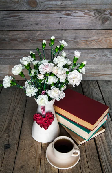 Coffee, books and flowers