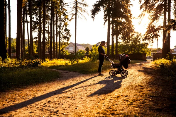 Silhouette of  young mother enjoying motherhood — Stock Photo, Image