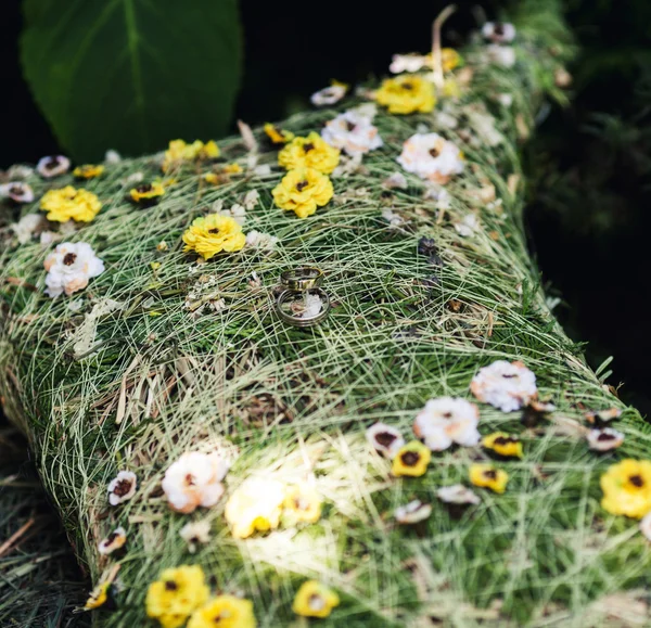Polštáře jsou vyrobeny ze zelené umělé trávě kvítí. — Stock fotografie