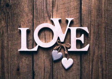 Kelime '' aşk '' eski ahşap plakalar. St. Valentine's Day