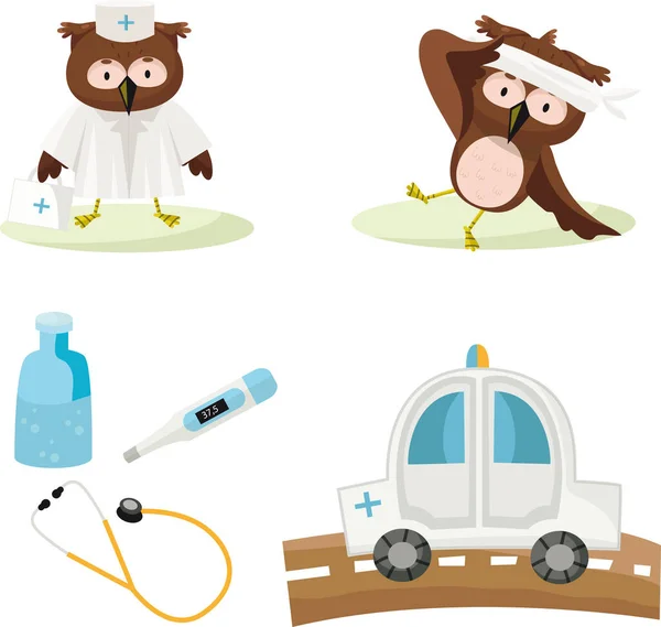 Baykuş doktor ve hasta baykuş vektör görüntüsü tasarımınız için