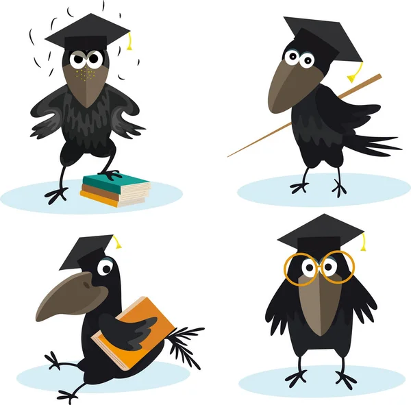 Bekar başlığı ve kitap vektör görüntüsü ile çizgi film seti kargası