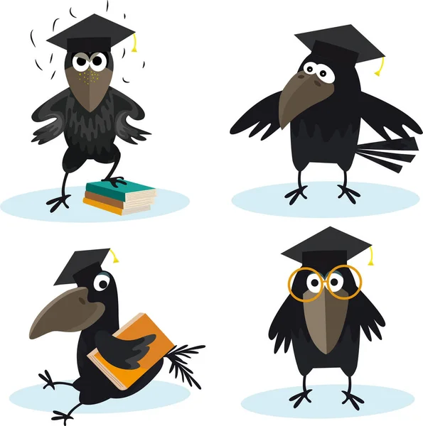 Bekar başlığı ve kitap vektör görüntüsü ile çizgi film seti kargası