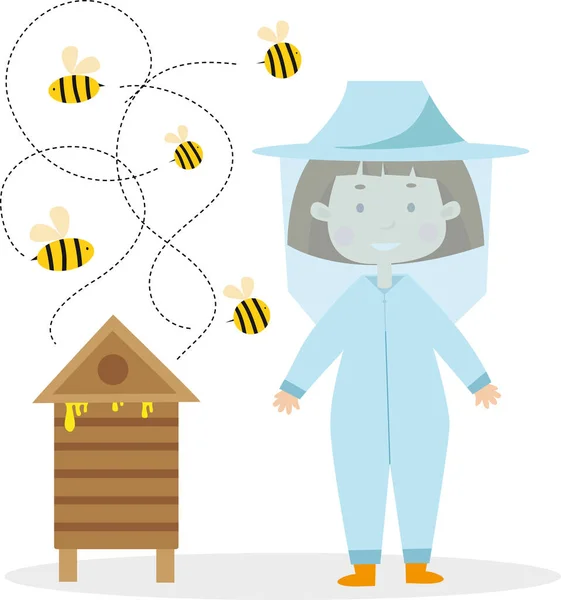 Cute Beekeeper Girl Bees Insects Vector Image Your Design — Stock Vector