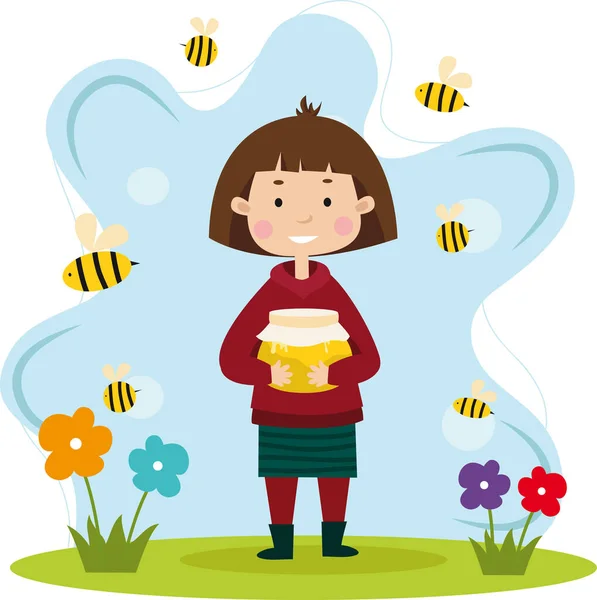 Cute Girl Bees Insects Animals Flower Vector Image Your Design — Stock Vector