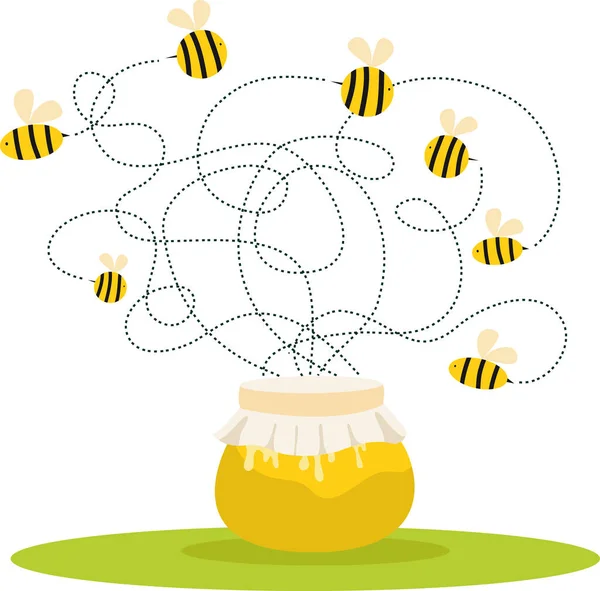 Cartoon Tontopf Honig Mit Bienen Vektorbild Für Ihr Design — Stockvektor