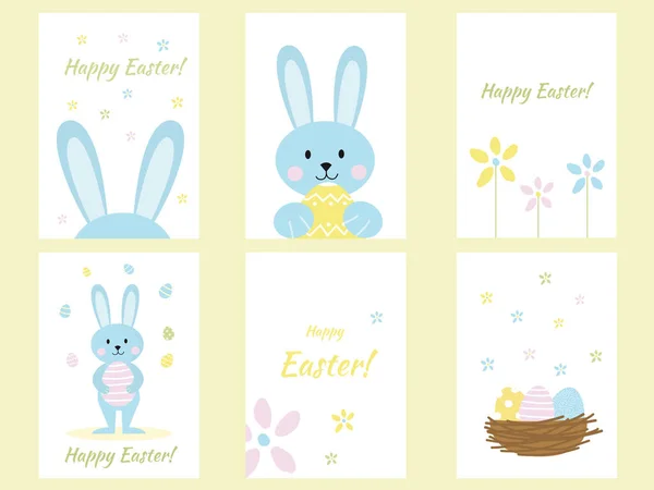 Paskalya tavşanları vektör resmi düz tasarımı ile tebrik kartlarını ayarla
