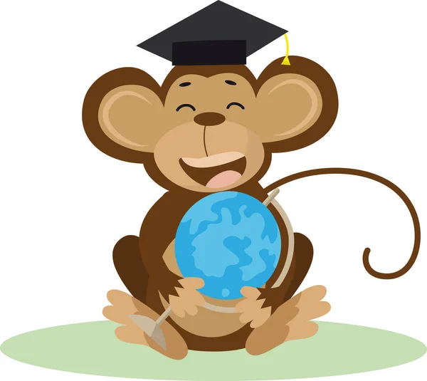 Tasarımınız için bekar şapkası ve küresi olan sevimli bir çizgi film maymunun vektör çizimi