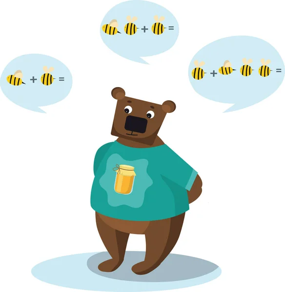 Vector Illustratie Beer Met Bijen Honing Pot Schattig Cartoon Vector — Stockvector