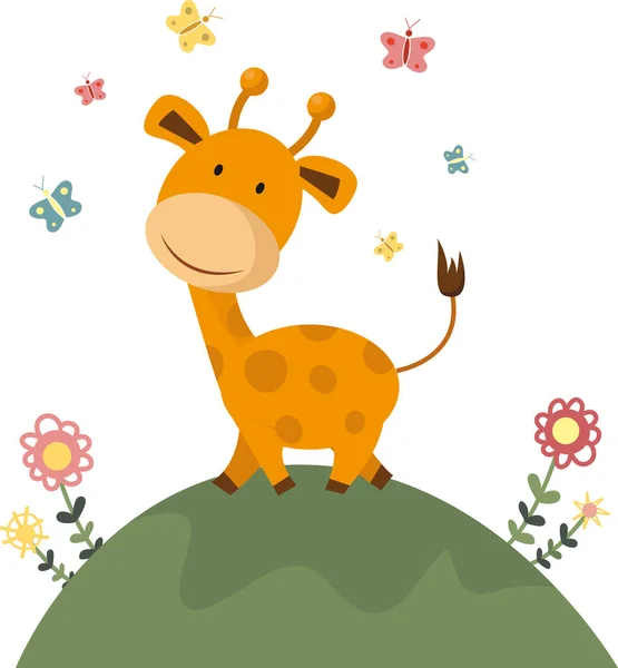 Zürafa şirin el çizimi çizgi film karakteri vektör resim odası içi çocuk odası