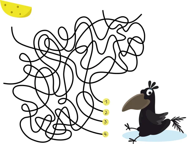 Çocuklar için Maze oyunu eğitim labirenti Peynir vektörü resimli şirin karga.