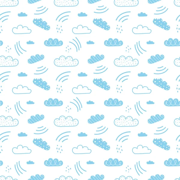Nahtloses Muster Wolken Weißes Wolkenmuster Blauer Hintergrund Vektorgrafik Flache Grafiken — Stockvektor