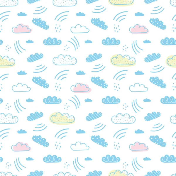 Kusursuz desen. Bulutlar. Beyaz bulut deseni, mavi arka plan. Tasarımınız için vektör grafik, düz grafik.