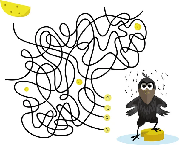 Çocuklar için Maze oyunu eğitim labirenti Peynir vektörü resimli şirin karga.