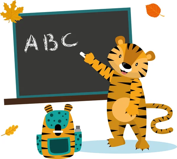 Okula geri dön tatlı kaplan okul çantası ve karatahta vektör çizimi ile tasarım için..